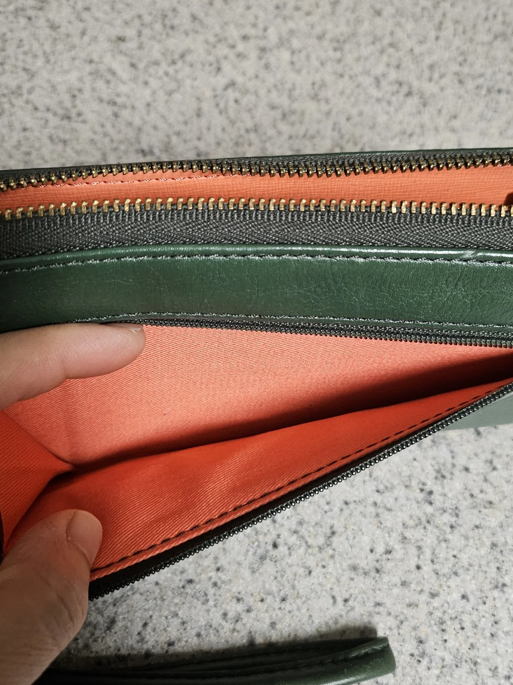 Fossil Green Leather Zip Wallet